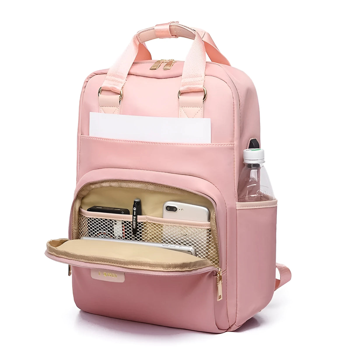 Oxford cloth shoulder fashion backpack, medium 20-35L, 15.6 inch size option, black or pink, multi-pocket interior