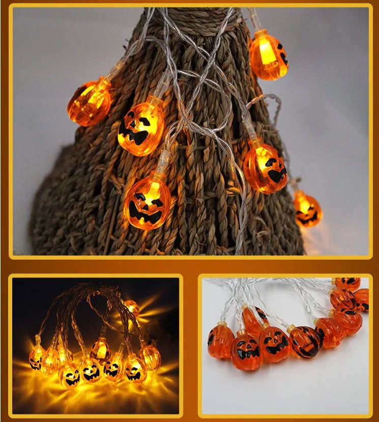 Halloween LED string lights with pumpkin, ghost and bat decorations on 1.2 metre battery-powered cord