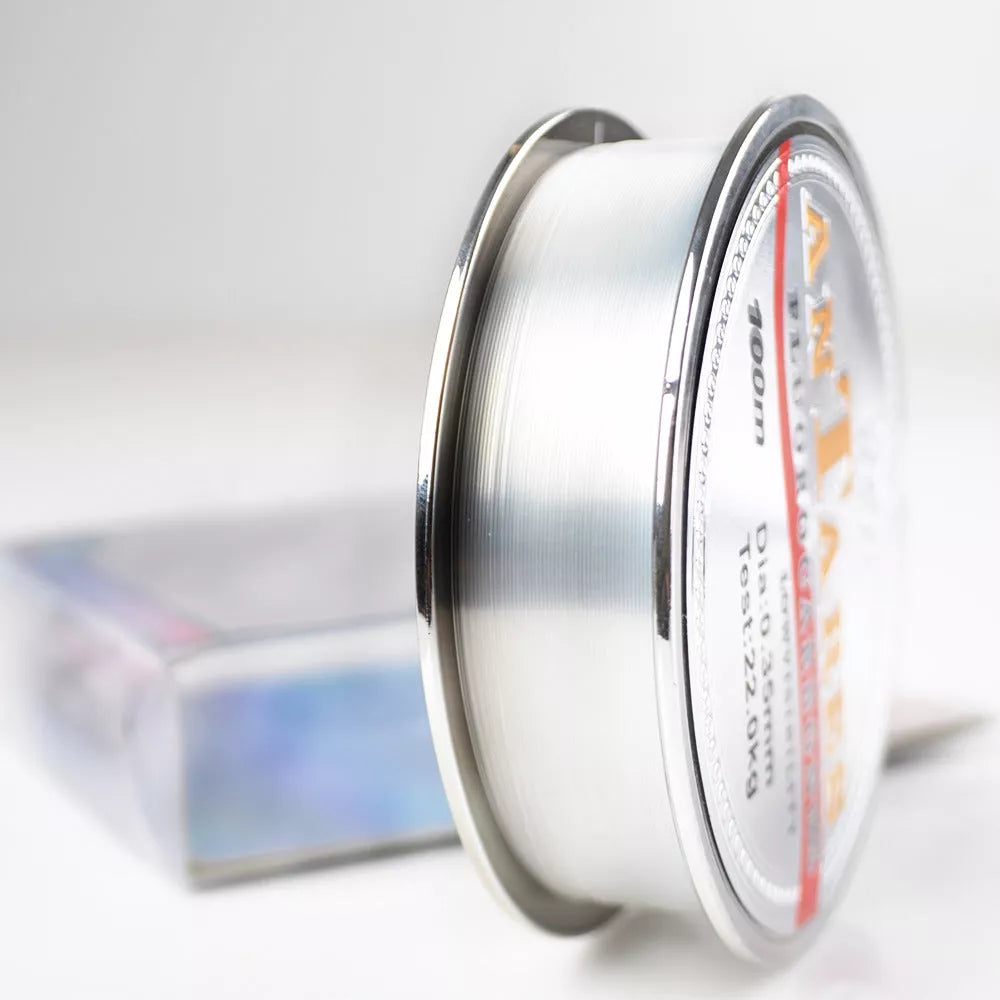 Fluorocarbon coated invisible fishing line on a spool, ideal for stealth angling