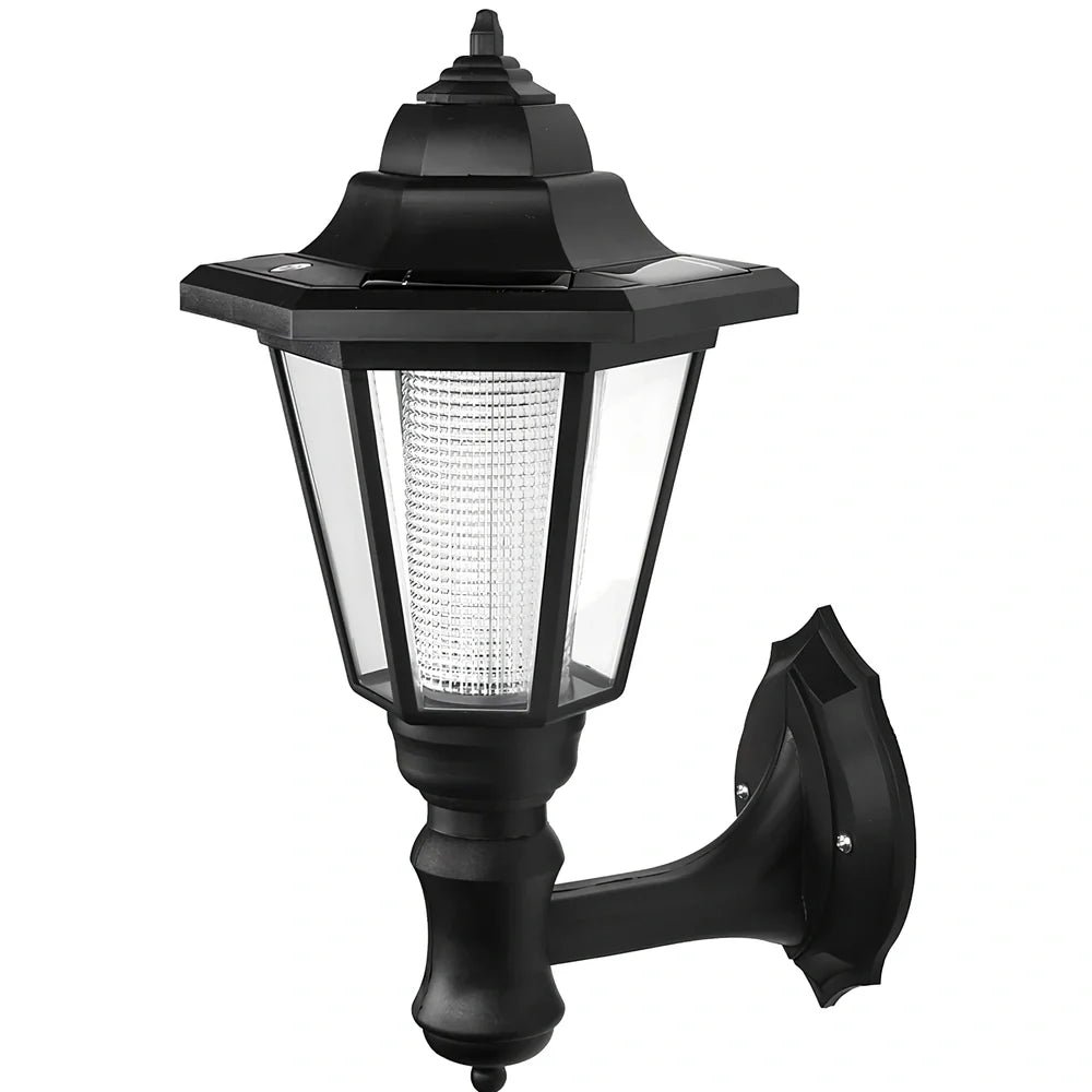 Hexagonal solar wall light with 20cm design and IP44 weather protection for outdoor gardens