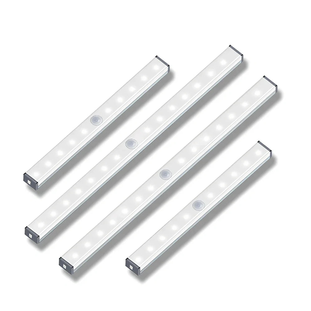 LED human body induction magnetic closet light showing aluminium shell and magnetic attachment for wardrobe installation