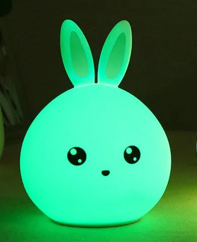 Cute rabbit silicone night light with touch sensor, seven colour LED lights, USB rechargeable, 120 x 108 x 163mm