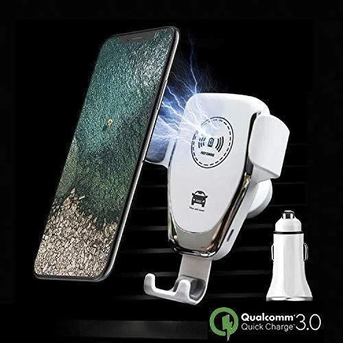 Car Qi Wireless Charger Mount with 18W Fast Charging and Automatic Clamping for iPhone 11 Pro, Xs, Xs Max, and X Models - Black or White