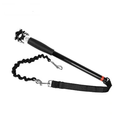 Bicycle walking dog leash with stainless steel rod and black rubber band belt