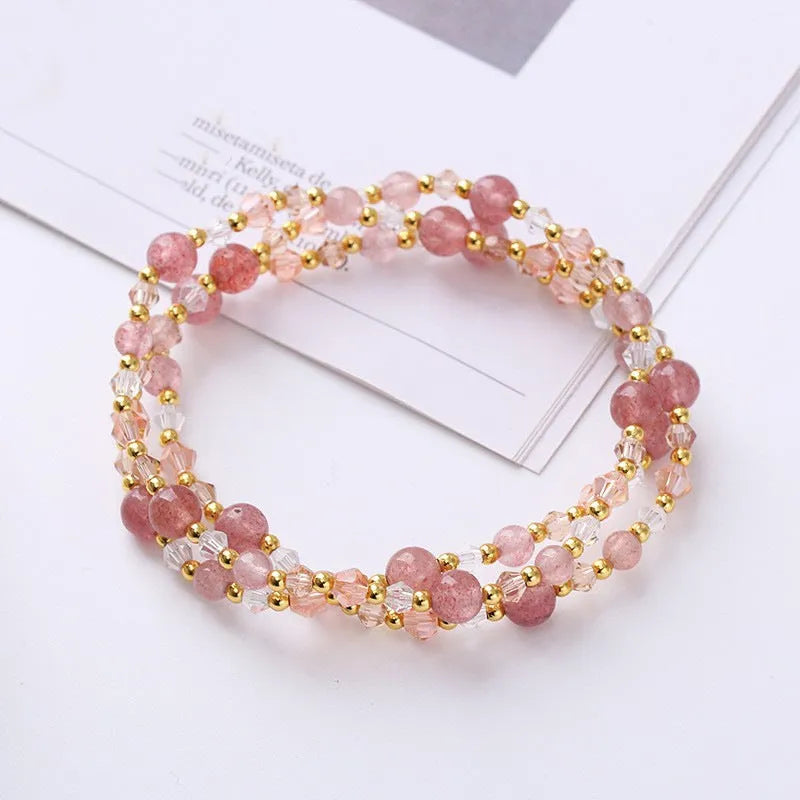 Women's handmade crystal bracelet with three-ring design and adjustable 51-52cm length