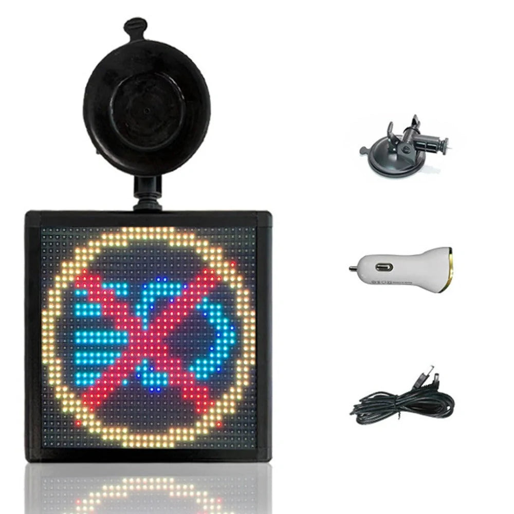 Car Rear Window LED Emoticon Screen displaying vibrant seven-color message