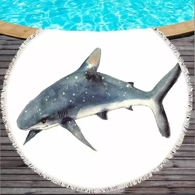 Marine Life Round Printed Beach Towel in microfiber with vibrant ocean design