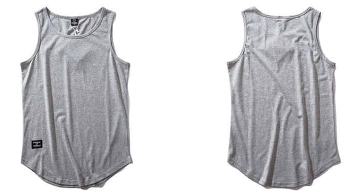 Men's cotton sleeveless scoop tank top with printed logo in various colors