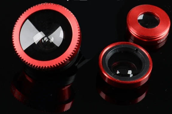 Versatile smartphone photography kit with wide-angle fisheye lens and high-magnification macro lens for capturing expansive shots and intricate details