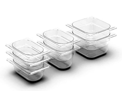 Bamboo cutting board with plastic storage trays for meal prep and organization