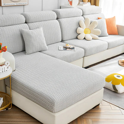 Elastic sofa cover with plant flower pattern on combination sofa in lake blue colour