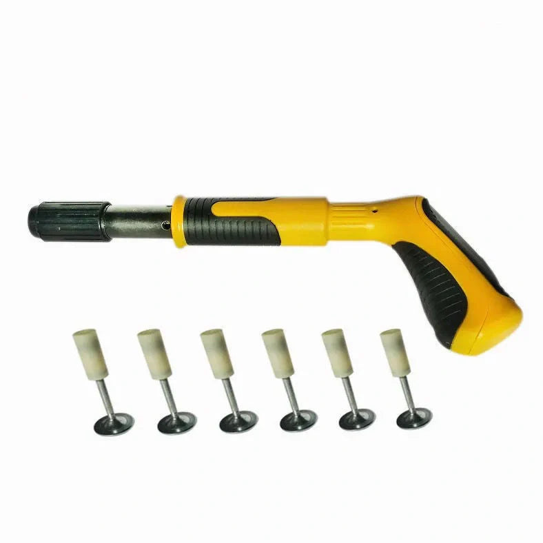 Yellow mini silencer gun nailer with non-slip rubber handle for concrete walls and iron sheets