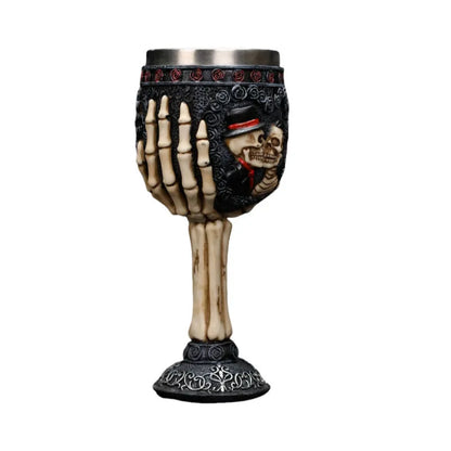 Stainless steel wine goblet with red skeleton design, 200ml capacity.