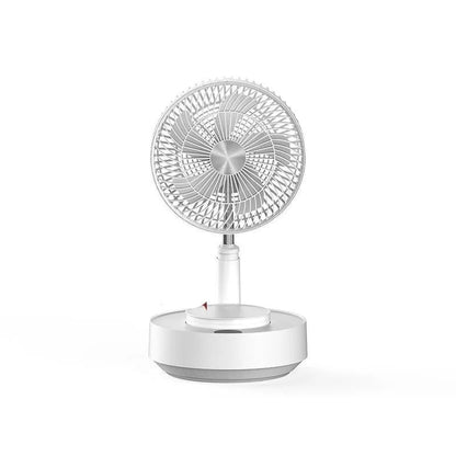 Green and white storage floor electric fan extended to vertical position with remote control