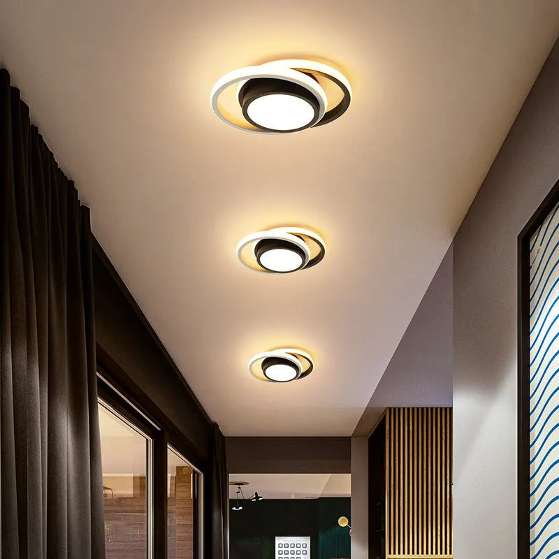 Modern Nordic-style aluminium ceiling light shown in round and square shade options.