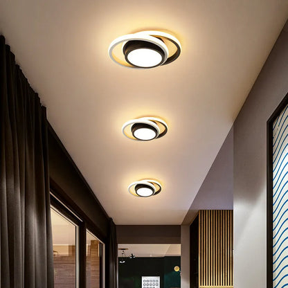 Modern Nordic-style aluminium ceiling light shown in round and square shade options.