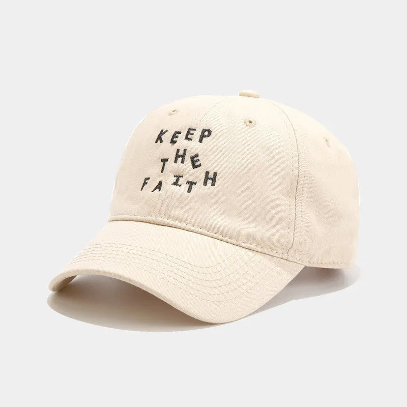 Men's cotton baseball cap with small letter embroidery in adjustable dome design