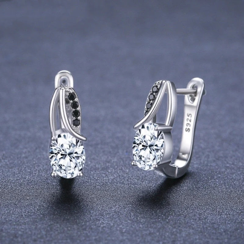 Elegant black copper zircon crystal stud earrings with a natural, timeless design