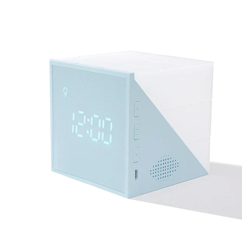 Time Cube Alarm Clock with LED light in blue, pink, or grey