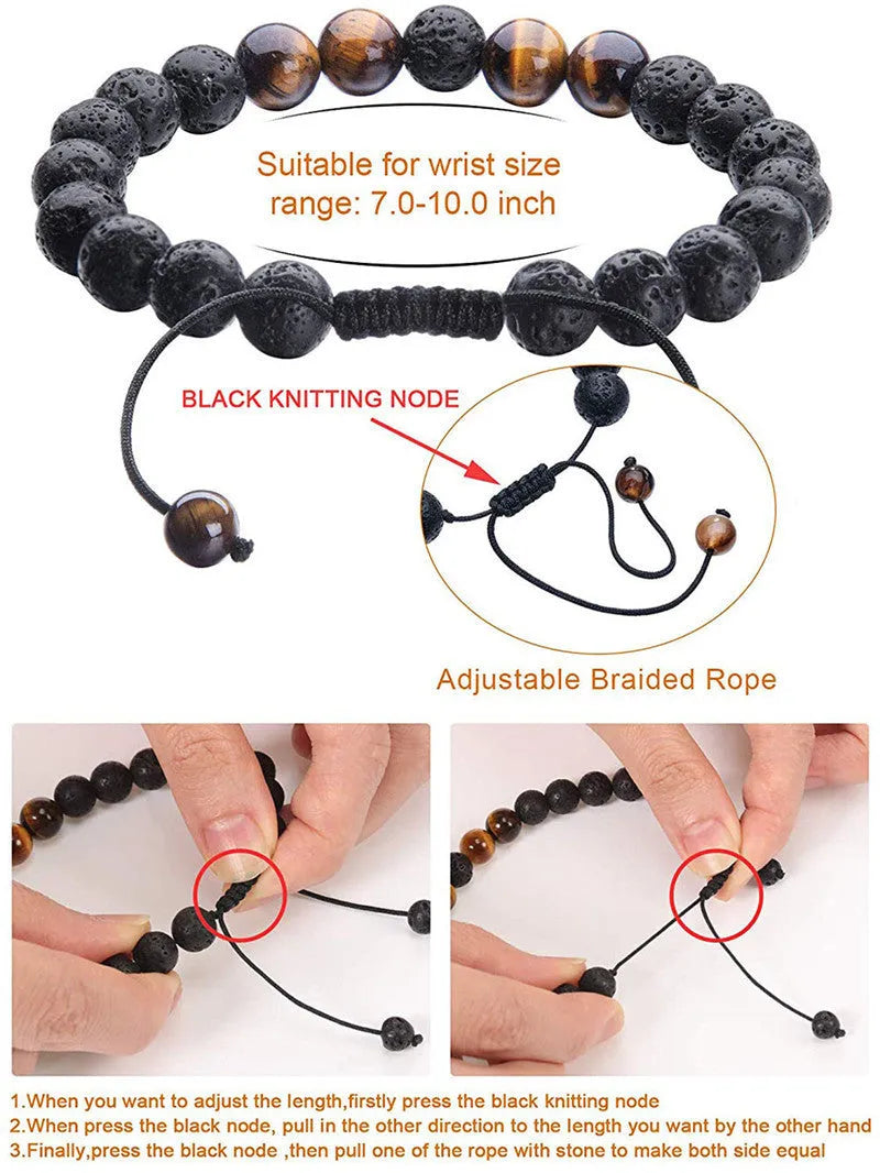 Tiger Eye Couple Bracelets with Matte Black Agate Beads, Geometric Design Unisex Matching Bracelet Set for Men and Women, European and American Style Jewellery