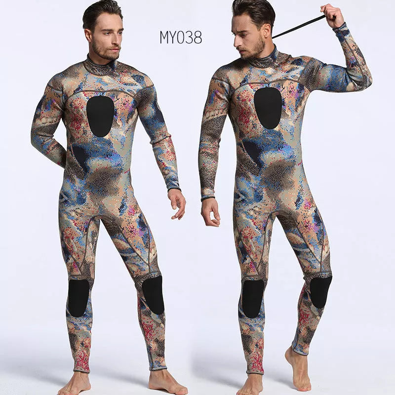 Men's 3MM neoprene diving suit with camouflage pattern for cold water diving