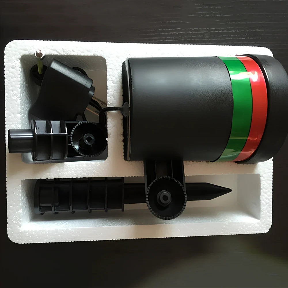 Black Christmas projection light with starry laser pattern on brick wall, 13.5cm unit with 29cm handle