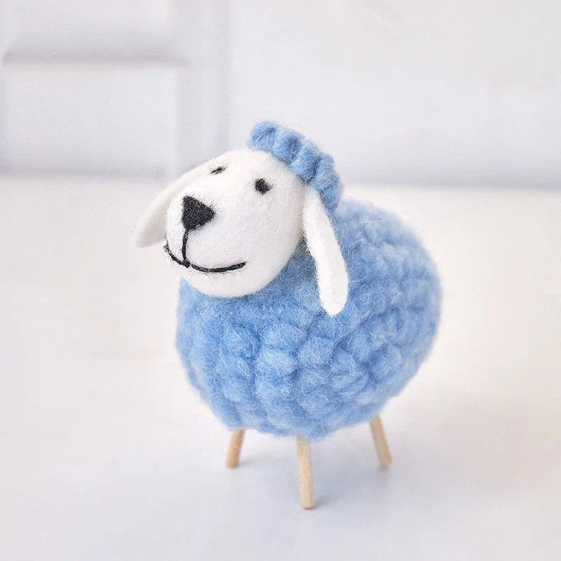 Adorable plush sheep decorations in various sizes and color combinations, perfect for adding a cozy, farmhouse-inspired touch to any home.