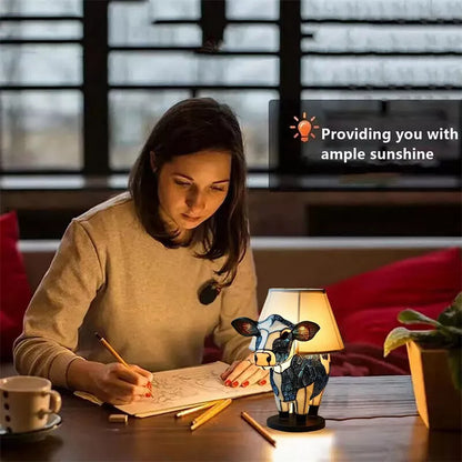 Vintage cow table lamp with USB power for cozy bedroom lighting