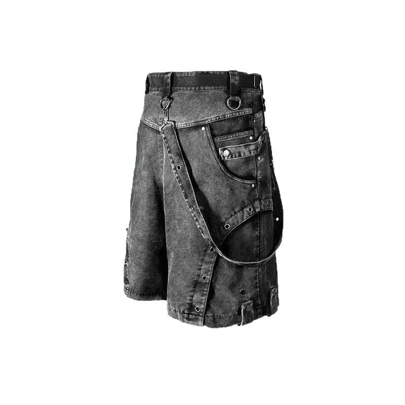 Retro high street women's loose denim shorts in picture colour with high waist and fifth pants length
