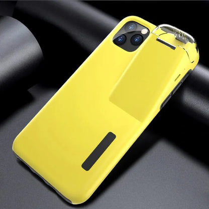 Black matte acrylic and silicone 2-in-1 case holding an iPhone and an AirPods charging case.