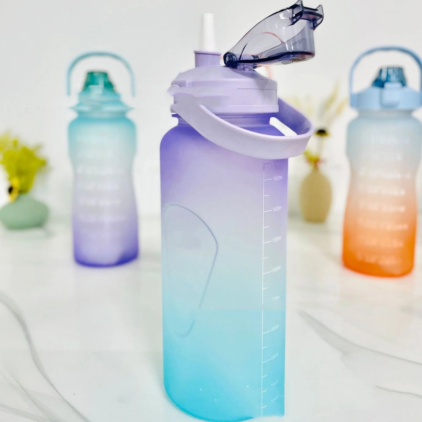 2.2L Half Gallon Plastic Water Bottle with time markers and gradient colors