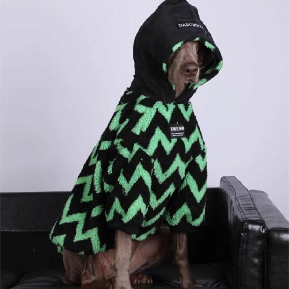 Thick warm large dog coat in orange grid or green stripe, sizes M-XXXL and No.7-12