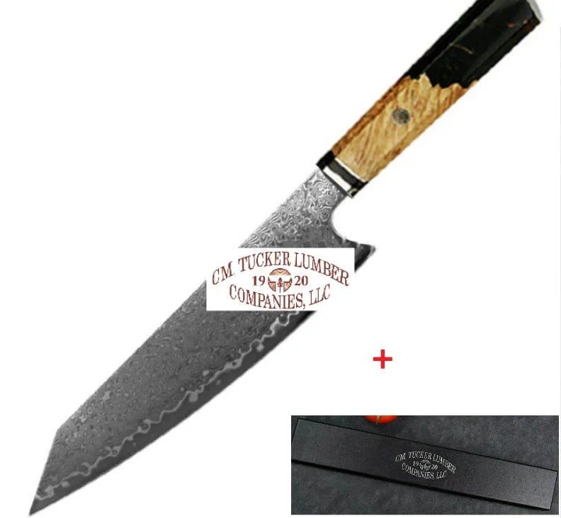 Damascus steel chef's knife for Japanese cuisine with 34.7cm blade