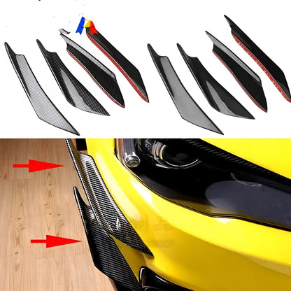 Set of four carbon fibre pattern ABS plastic bumper blades for car modification.