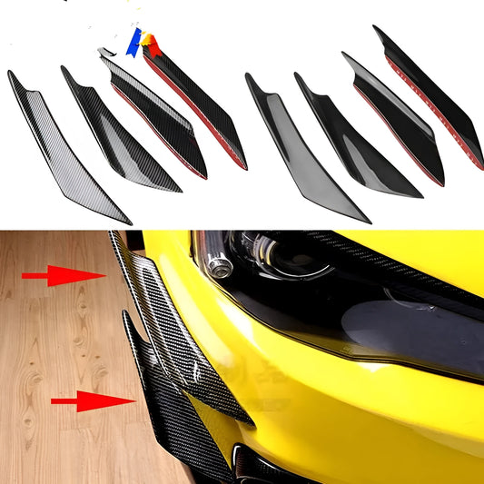 Set of four carbon fibre pattern ABS plastic bumper blades for car modification.