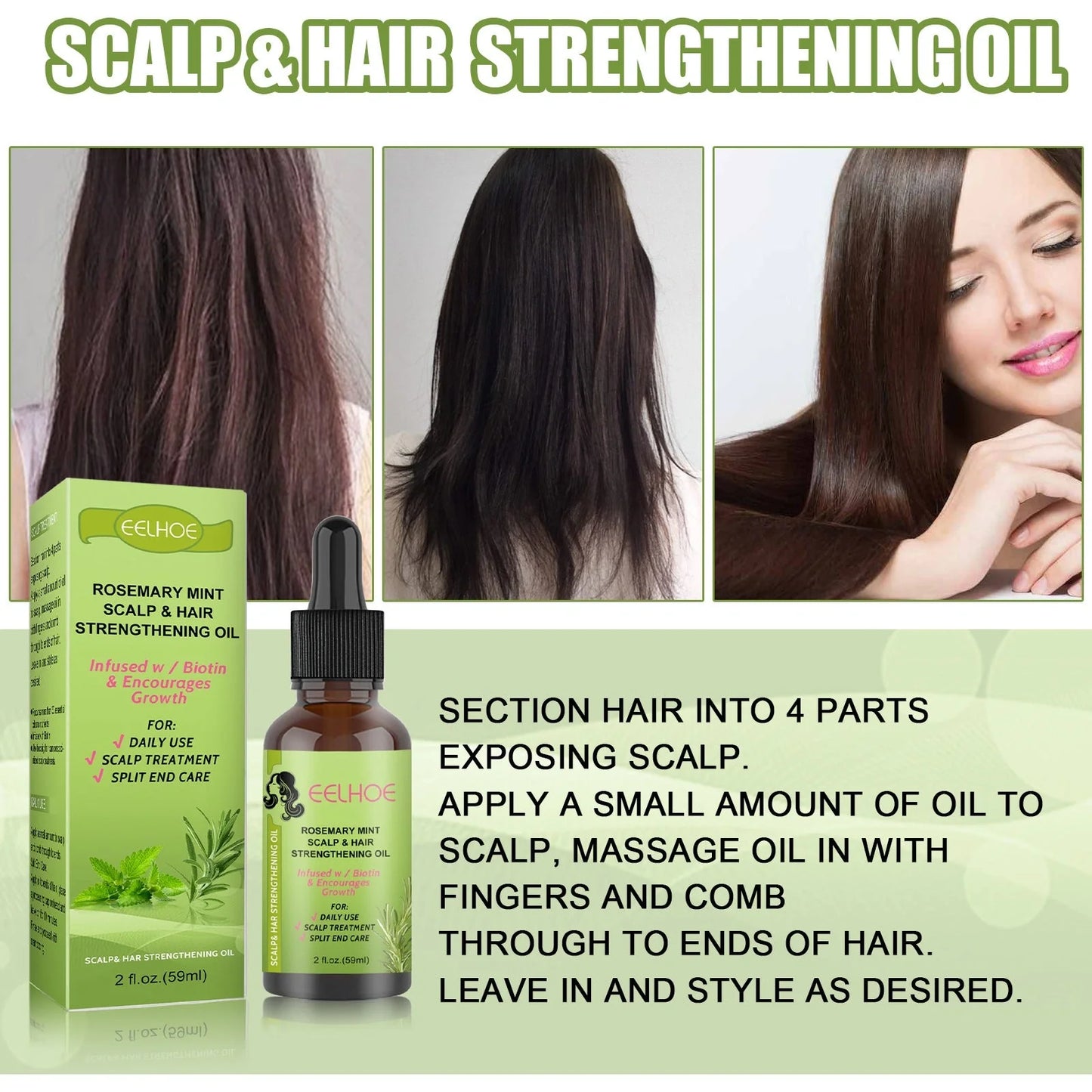 Rosemary Mint Hair Growth Oil bottle with natural ingredients for scalp massage and hair growth