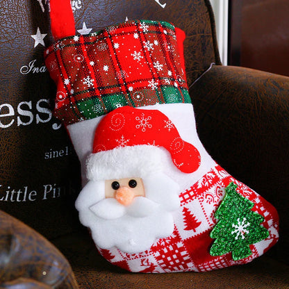 Festive Christmas socks with vibrant ornament designs in various styles, including elk, bear, elderly, and snowman patterns.