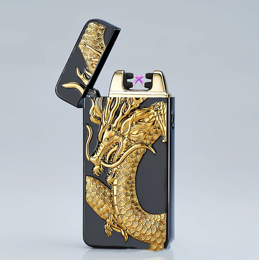 USB charging windproof lighter with ice pattern designs and metal body measuring 73.5mm