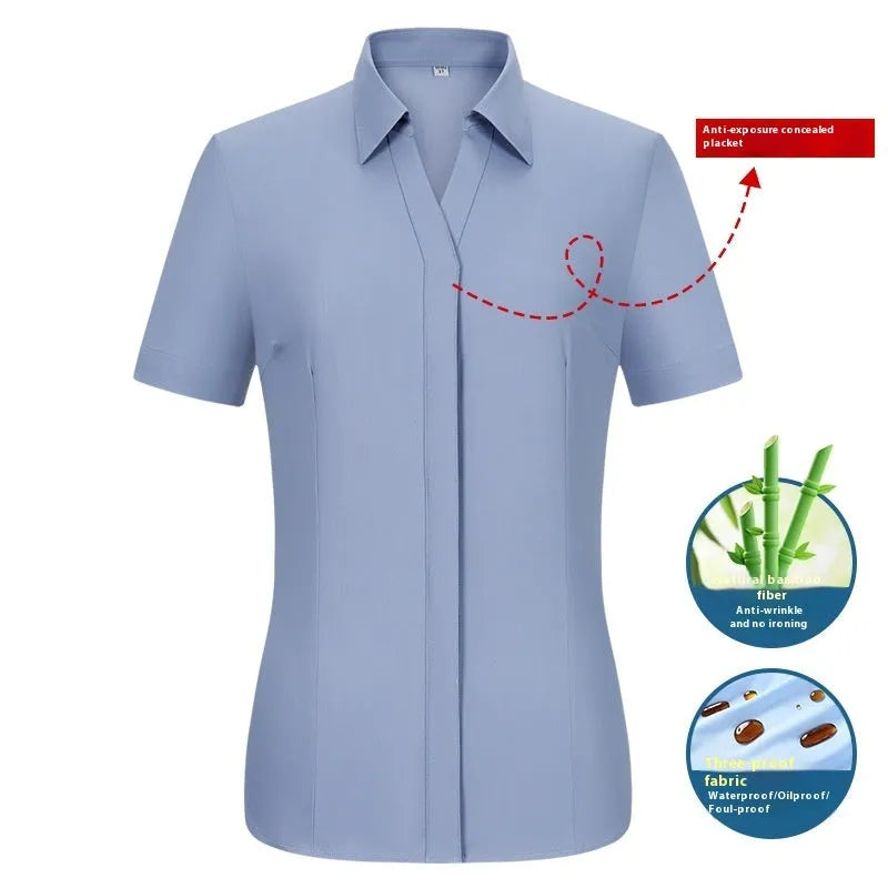 Men's waterproof oil resistant stain resistant short sleeve shirt business formal slim fit square collar solid colour bamboo fibre machine washable UV resistant wrinkle resistant high elasticity moisture wicking cardigan style