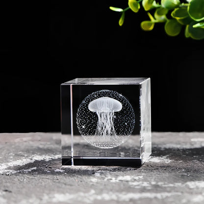 White crystal lotus cube desktop ornament showing geometric pattern and precise square dimensions