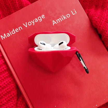 Red silicone case with diamond and love heart design for Apple AirPods 1st 2nd 3rd generation