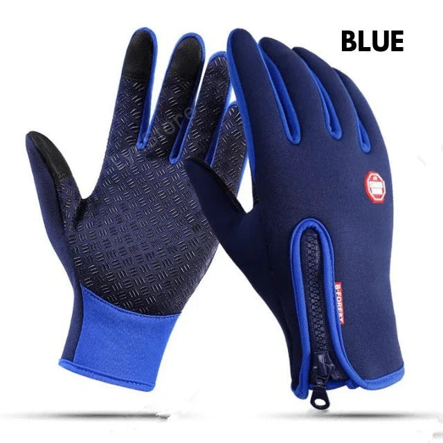 Premium touchscreen motorcycle winter gloves with fleece lining, available in multiple colors and sizes
