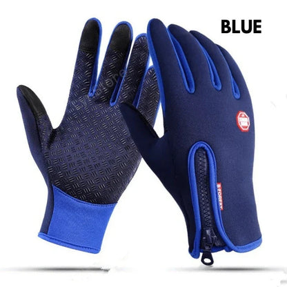 Premium touchscreen motorcycle winter gloves with fleece lining, available in multiple colors and sizes