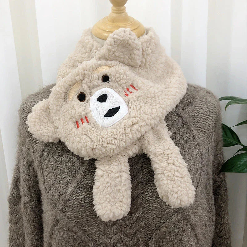 Cozy winter scarf with adorable bear design, made from premium lamb wool for soft, warm, and stylish winter accessory
