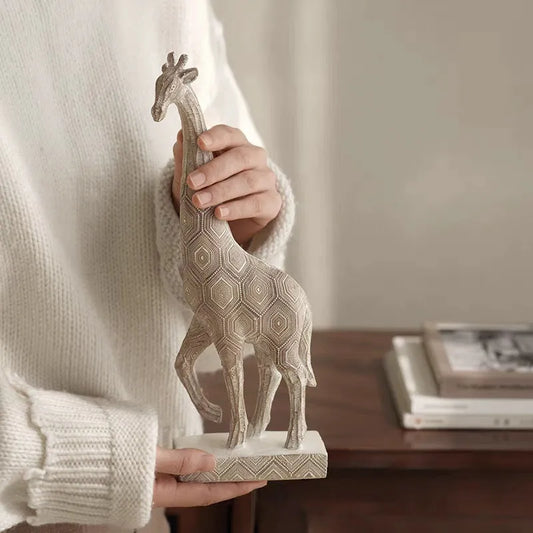 Wood colour synthetic resin giraffe ornament with European style design, 30.5cm tall