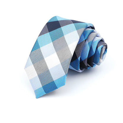 Men's 6cm skinny plaid polyester tie, 145cm length, in various patterns for casual professional look
