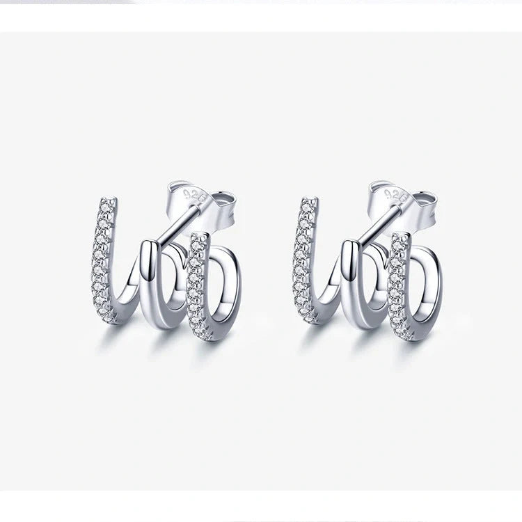 925 Sterling Silver Heart Earrings with sparkling gems, Korean-inspired design