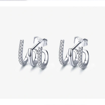 925 Sterling Silver Heart Earrings with sparkling gems, Korean-inspired design