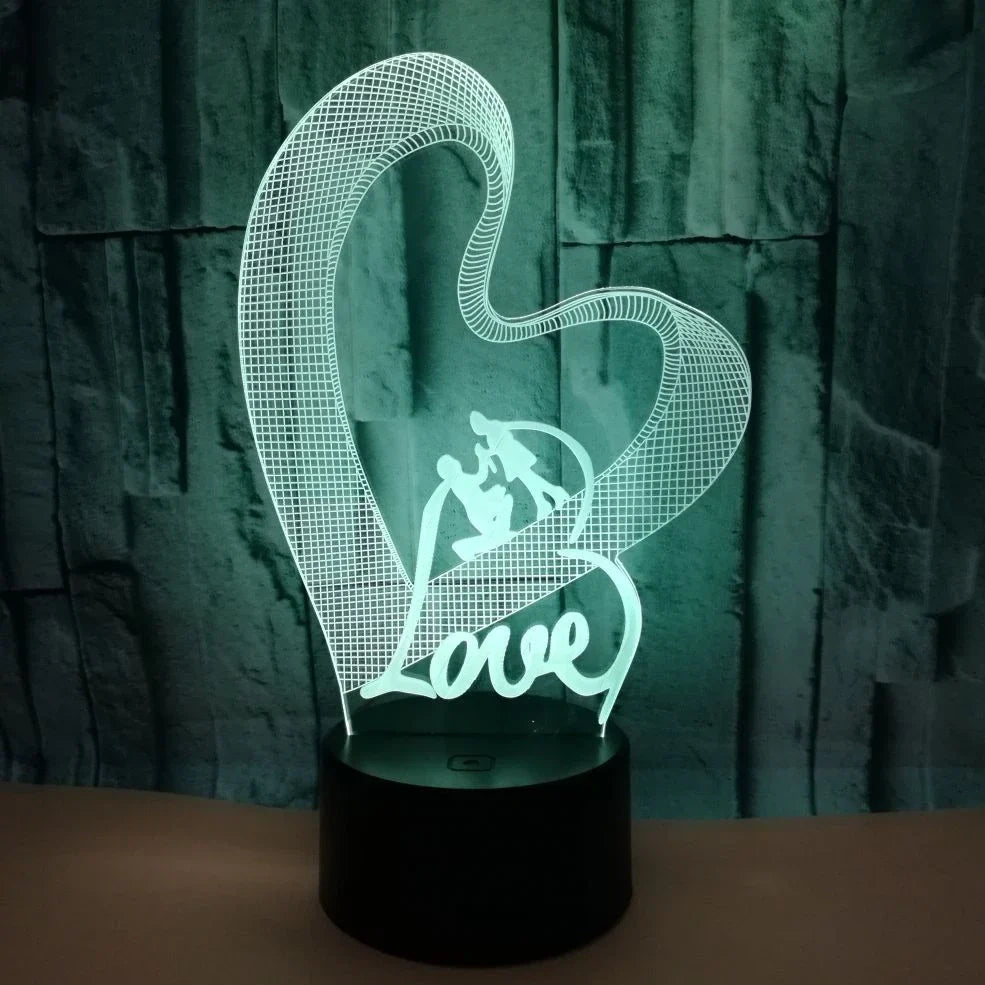 3D LED colourful night light with black base, acrylic shade, and touch/remote controls