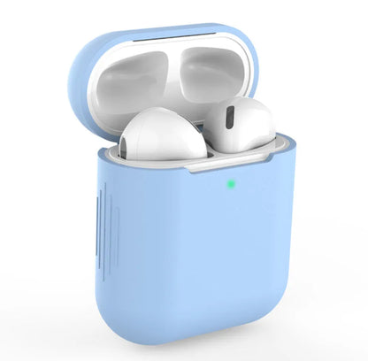 Silicone protective cover for AirPods 2 in various colours showing dimensions 56mm × 47mm × 24mm